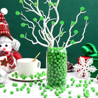 SEPGLITTER 1000 Pcs Mini Christmas Green Glitter Pom Poms Balls for Crafts | 1cm Mini Size, Green Tinsel Puff Balls, DIY Crafts Making, Handmade Projects, Christmas St. Patricks Party Supplies Decor - style: Glitter Green Style