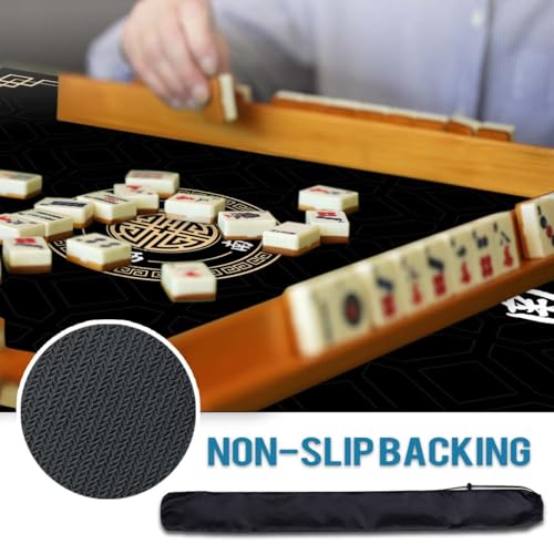 Mahjong Mat, Non-Slip Noise Reducing Game Mat, 31.5 Inch Mahjong Table Mat,Mahjong Mat with Cloth Bag and Carton Storage,Suitable for Mahjong, Dominoes, Solitaire and Other Games. (Black) - color: Black
