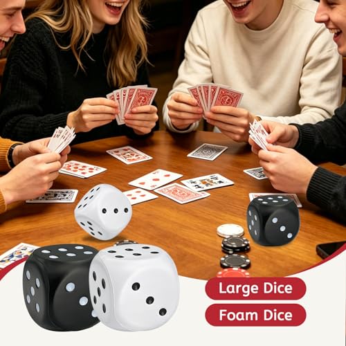 Large Foam Dice, 2 PCS 3.15 Inch Soft Jumbo Dice Set – 6 Sided Squeeze Stress Relief Game Dice for Family Game Night, Party Supplies - color: White,black