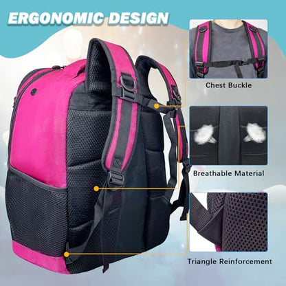 WOLT Bowling Ball Bag,2 Ball Bowling Backpack with Protective Foam Padded & Shoe Compartment Fits Up to Mens Size 16 - color: Pink