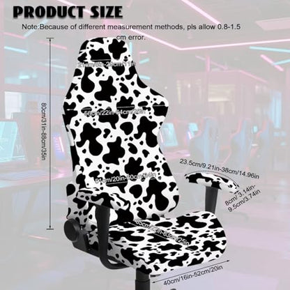 Gaming Chair Cover with Armrest Covers, Anti-Scratch Elastic Spandex Gamer Seat Slipcover Protector for Office Racing Style Gaming Desk Chair, Cow Print - color: Cow Print