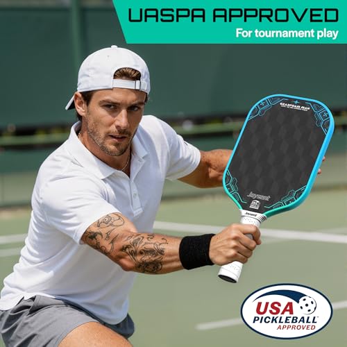 3D-T700-18K Carbon Fiber Pickleball Paddle with 14mm Foam Core, USAPA Approved Premium Pickle Ball Racket Set with Enhanced Spin, Balance Control & Power, Gearfoam Max - color: Blue-Green