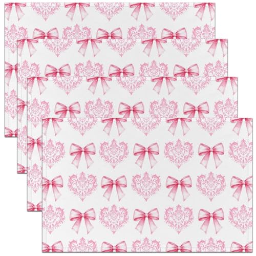 Cute Bowknot Kids Placemats Set of 4,Damask Floral Antique Victorian Table Place Mats,Bow Tie Baroque Romantic Kitchen Decor,Light Pink Placemat Kitchen Table Decoration 12"x18" - color: Light Pink