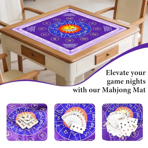Mahjong Mat - Non-Slip, Noise Reducing & Waterproof Game Mats for Mahjong,Poker,Dominoes,Tabletop Protection with Carry Bag, Mahjong Mat for Table & Mahjong Accessories(Purple Mystic Zodiac) - color: Purple