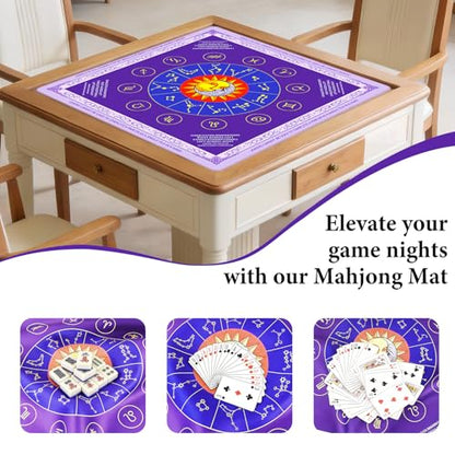Mahjong Mat - Non-Slip, Noise Reducing & Waterproof Game Mats for Mahjong,Poker,Dominoes,Tabletop Protection with Carry Bag, Mahjong Mat for Table & Mahjong Accessories(Purple Mystic Zodiac) - color: Purple