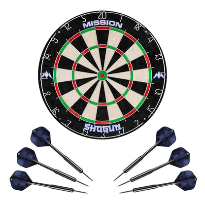Mission Darts | Shogun Set | Endurance Premium Sisal Dartboard with Round Wire Design | Includes 2 Sets of Steel Tip Darts.
