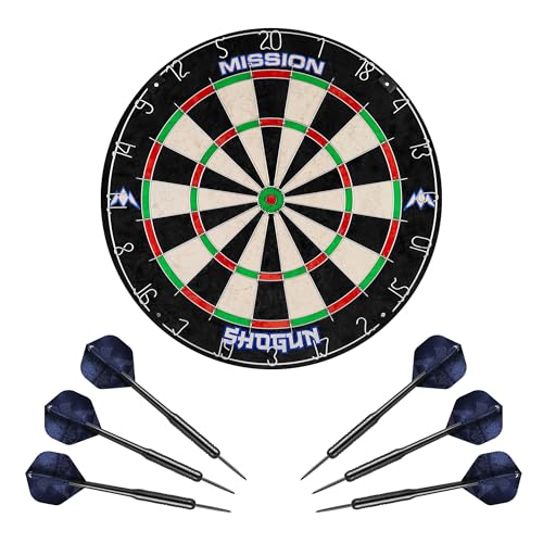 Mission Darts | Shogun Set | Endurance Premium Sisal Dartboard with Round Wire Design | Includes 2 Sets of Steel Tip Darts.