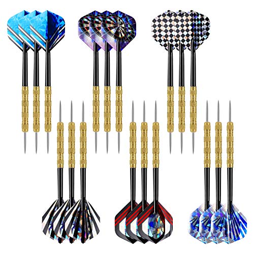 Accmor Metal Tip Darts, Steel Tip Darts, 14 Grams Professional Metal Darts, Darts Metal Tip Set, Metal Darts for Dartboard - color: Laser Colorful-Gold, style: 18 pack
