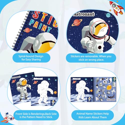 homicozy 4PCS Sticker Paint Books for Kids Ages 4-10,Dinosaur Astronaut Ocean Animals Designs Paint By Stickers,Sticker By Numbers,Party Birthday Gifts for Boys 4-10,Create 40 Pictures At a Time - style: Style2-4PCS
