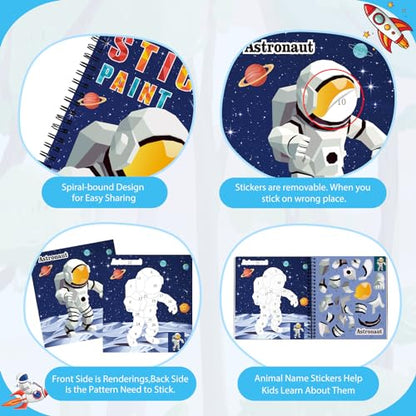 homicozy 3PCS Sticker Paint Books for Kids Ages 4-10,Dinosaur Astronaut Ocean Animals Designs Paint by Stickers,Sticker by Numbers,Party Birthday Gifts for Boys 4-10,Create 30 Pictures at a Time - style: Style2-3PCS