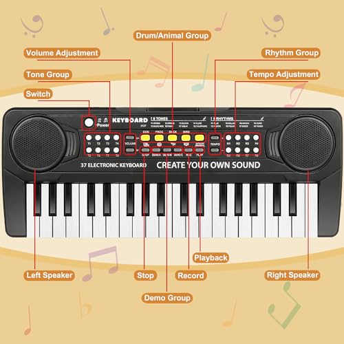 Kids Piano Keyboard - 37 Keys Piano Toys for Kids, Beginner Keyboard Piano for Kids, Educational Musical Toy for Kid, Electronic Keyboard Piano with Microphone for 3 4 5 6 7 8 Year Old Boys Girls Gift