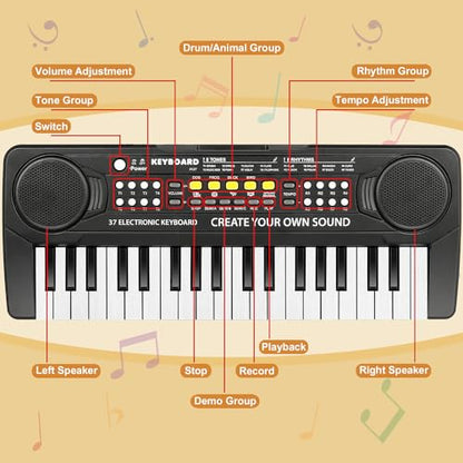 Kids Piano Keyboard - 37 Keys Piano Toys for Kids, Beginner Keyboard Piano for Kids, Educational Musical Toy for Kid, Electronic Keyboard Piano with Microphone for 3 4 5 6 7 8 Year Old Boys Girls Gift