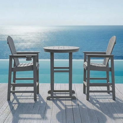 Patio Bar Tables Set of 3, HDPE Outdoor High Top Table and Chairs Set Height Table Chairs Adirondack Bar Set for Garden, Backyard, Yard, Pool, Balcony, Grey - color: Ø31.1" Bar Set of 3, Grey