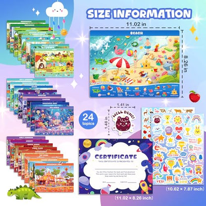 Search and Find Books for Kids Ages 3-5; Road Trip Activities for Ages 4-8, 24 Themes Activity Book with 2 Dry Erase Markers