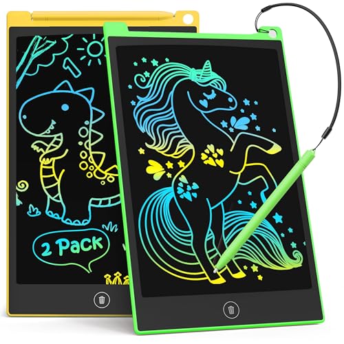 TECJOE 2 Pack LCD Writing Tablet, 8.5 Inch Colorful Doodle Board Drawing Tablet for Kids, Kids Travel Games Activity Learning Toys Birthday Gifts for 3 4 5 6 Year Old Boys and Girls Toddlers - color: Yellow Green