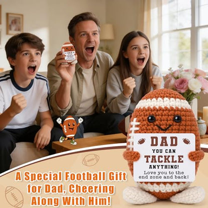 Fathers Day Dad Gifts from Daughter Son Wife, First Fathers Day New Dad Gifts for Daddy, Best Birthday Gift for Father Papa Step Bonus Dads Stepdad, Handmade Crochet Football Lovers Father Present - style: dad