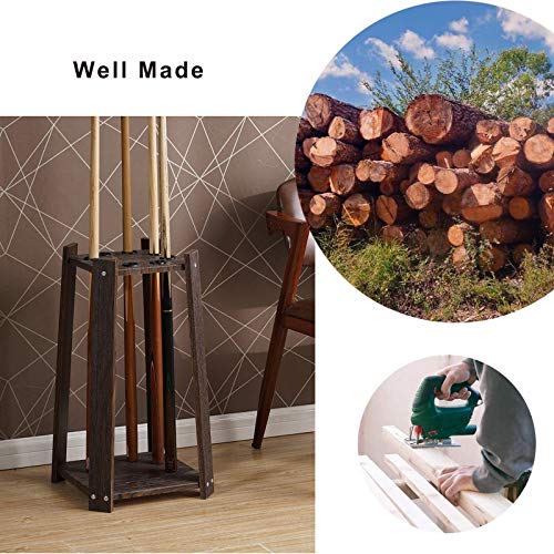 Home Pool Cue Holder Rack Billiards Pool Cue Rack - Ball Cue Rack Floor Stand, Snooker Cue Rack Holds 8 Pool Billiard Stick Freestanding, Dark Wood Grain, Billiard Bar Storage Rack