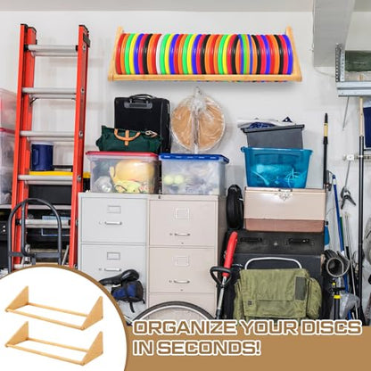 Weysat 1/2 Pack Disc Golf Storage Rack Wall Mount Disc Golf Accessories Organizer Rack Holder Basket Shelf for Home Garage - style: Wood