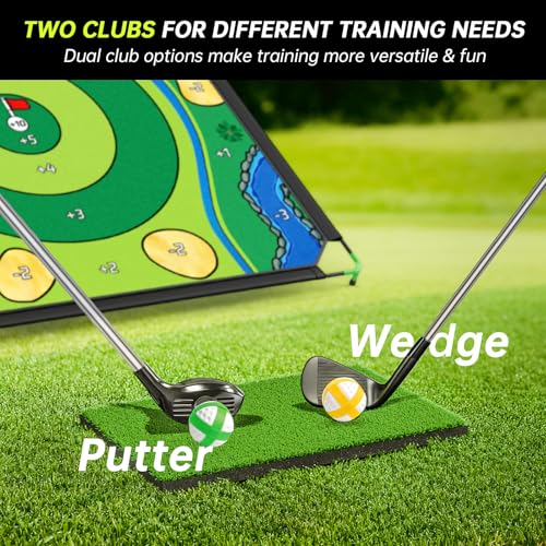 IGRL Golf Chipping Game Set, 71 X 71 in Large Golf Practice Mat with 2 Adjustable Clubs, Hitting Mat, 24 Sticky Balls, 2 Golf Tees, Scoreboard & Carry Bag, Indoor Outdoor Training Game for Adults