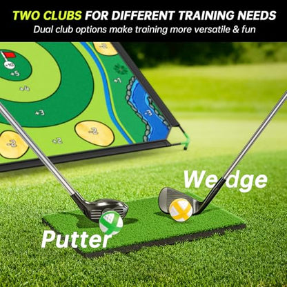 IGRL Golf Chipping Game Set, 71 X 71 in Large Golf Practice Mat with 2 Adjustable Clubs, Hitting Mat, 24 Sticky Balls, 2 Golf Tees, Scoreboard & Carry Bag, Indoor Outdoor Training Game for Adults