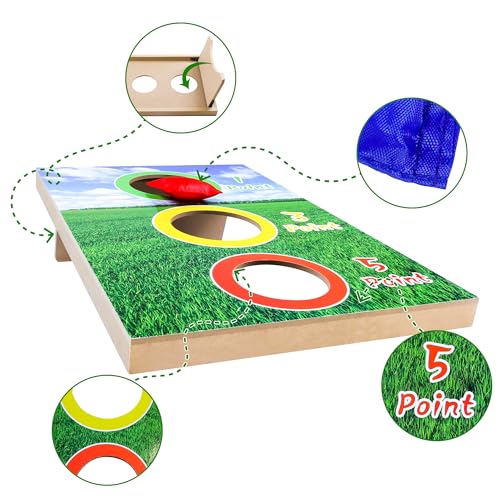 GOTHINK Portable Cornhole Set for Kids - 3 Holes Wooden Bean Bag Toss Game Set with 4pcs Cornhole Bags - Tossing Games for School Field Day Boys & Girls Family Night/Birthday Party