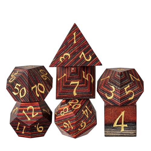 Wood DND Dice Set Red Orange Striped Handmade Wood Dice Set for Role Playing Games and Tabletop Game - color: Red Orange Grey Striped