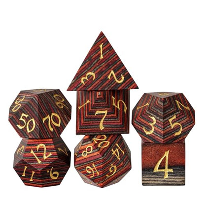 Wood DND Dice Set Red Orange Striped Handmade Wood Dice Set for Role Playing Games and Tabletop Game - color: Red Orange Grey Striped