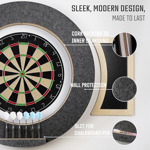 Dart Board Cabinet Set with LED Light; Bristle Dartboard, Built in LED Light, Darts and Chalkboards - color: Black