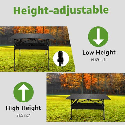 47in Portable Camping Table, Folding Beach Table, with Storage Net & Bag Easy to Carry, Prefect for Outdoor, Picnic, BBQ, Cooking, Festival, Beach, Home Use