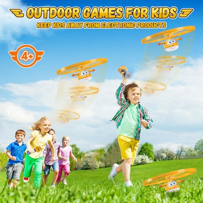 Super Wings Outdoor Toys, Golden Boy Flying Toys for Kids Ages 3-5 4-8, Toddler Outdoor Games Flying Discs, Outside Toys Airplane Launcher Toy for Kids Boys Girls Age 3 4 5 6 7 8 9+ - style: Golden Boy