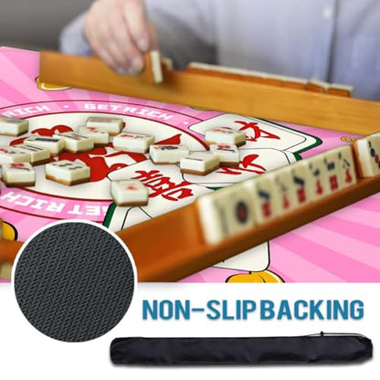Mahjong Mat, Non-Slip Noise Reducing Game Mat, 31.5 Inch Mahjong Table Mat,Mahjong Mat with Cloth Bag and Carton Storage,Suitable for Mahjong, Dominoes, Solitaire and Other Games. (Rich-Pink) - color: Rich-pink