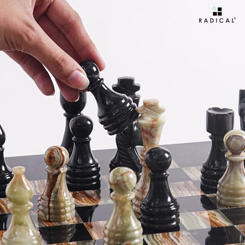 Radicaln Marble Chess Figures 3.5'' Inches Black and Multi Green Handmade Figures for Chess Board Game - Marble Chess Set and Game for Adults, Checker Board Game | Natural Stone, Hand Polished, Premium Finish, 32 playing Pieces, Unique Veining, Timeless D