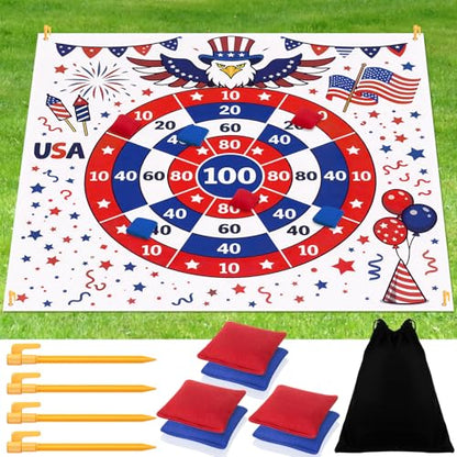 Arrowbash Giant 4th of July Bean Bag Toss Game 4.9ft Large 250 Anniversary Patriotic Cornhole Bags Set of 6, Red White and Blue American Toss Game for Lawn Yard Adults for Independence Veterans Gifts - style: 4th of July
