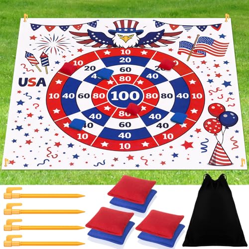 Arrowbash Giant 4th of July Bean Bag Toss Game 4.9ft Large 250 Anniversary Patriotic Cornhole Bags Set of 6, Red White and Blue American Toss Game for Lawn Yard Adults for Independence Veterans Gifts - style: 4th of July