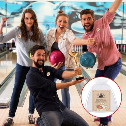 Misdary Bowling Lapel Pins Gifts Include Bowling Pins Cards Organza Bags for Player Sports Lover Birthday Party Favors Game Awards for Backpack Purse Bag Jackets Backpacks Souvenirs Charms