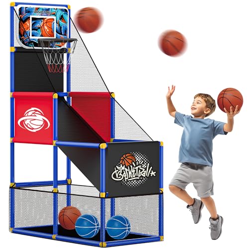 Kids Arcade Basketball Hoop with 4 Balls, Indoor Outdoor Single Shot Basketball Game for Toddler,Carnival Games Sport Toys Gifts for Boys Girls Ages 3-8 Years Old,Ideal for Competition