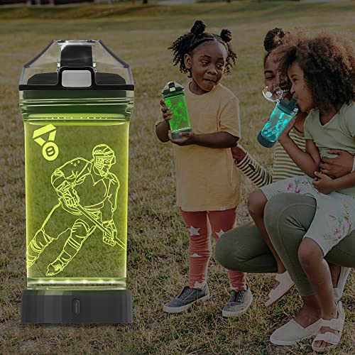 YuanDian Hockey Gifts for Boys, Light Up Water Bottle - 14 OZ Tritan BPA Free Eco-Friendly - Cool LED Sport Cups Gift for Hockey Player School Kids Girl Child Christmas Holiday