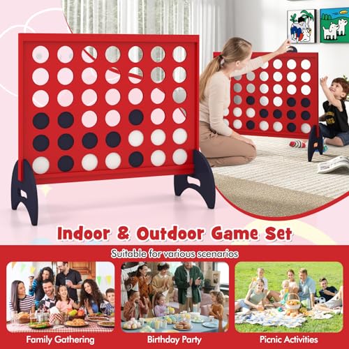 GLACER Giant 4-in-a-Row Game Set, Indoor/Outdoor Connect Game 4 w/ 42 Jumbo Chips & Quick-Release & Heavy-Duty 600D Oxford Storage Bag, 4-to-Score Game Set for Kids & Adults, Parties & Backyard