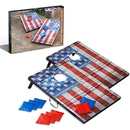 Hammer + Axe Bean Bag Cornhole Set Game, Includes 8 Bean Bags, Two Regulation Quality 3'x2' Boards, Built-in Carrying Handles, Portable Gameplay, Fun Activity Kit for Kids & Adults