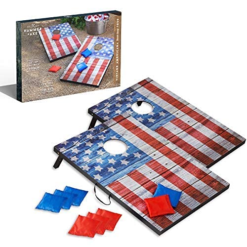 Hammer + Axe Bean Bag Cornhole Set Game, Includes 8 Bean Bags, Two Regulation Quality 3'x2' Boards, Built-in Carrying Handles, Portable Gameplay, Fun Activity Kit for Kids & Adults