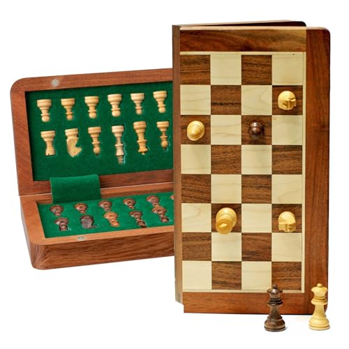 WE Games Travel Magnetic Wood Folding Chess Set - Portable Wooden Chess Board, Perfect Travel Chess Set for Adults, 7 in.
