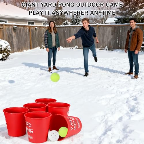 Giant Yard Pong Outdoor Game – 12 Premium Buckets & 4 Balls, Yard Toss Throwing Game for Adults & Family, Beach Camping Tailgating Lawn Party, Portable Durable Carry Bag