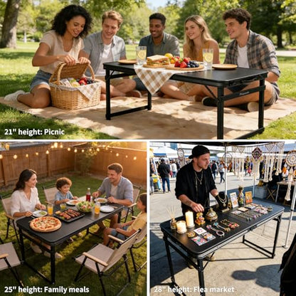 4FT x 2FT Folding Camping Table with Aluminum Alloy Legs, Adjustable Height Portable Outdoor Picnic Table for Camping, Travel, Parties, Kids Crafts, and Market Vendor Use - size: 4 ft x 2 ft × 2.3 ft H