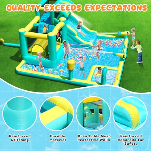 FBSPORT Inflatable Bounce House Water Slide, Widen Water Slide Park 10-in-1 Bounce House with 480W Blower, Jumping, Climbing, Splash Pool, Bouncy Castle for Kids 3-10 Backyard Party Outdoor Indoor