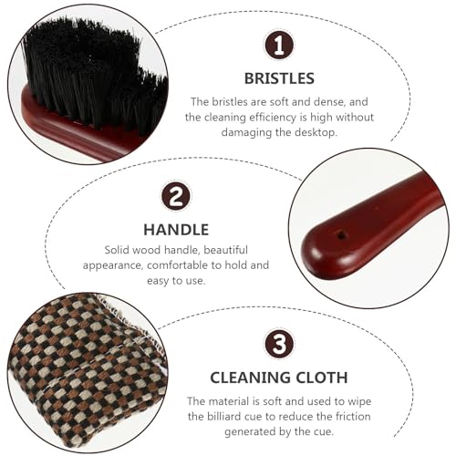 1Set Billiard Brush Set Pool Table Cleaner Rail and Cues Cleaning Cloth Tools for Professional for Pool Tables and Cabinets