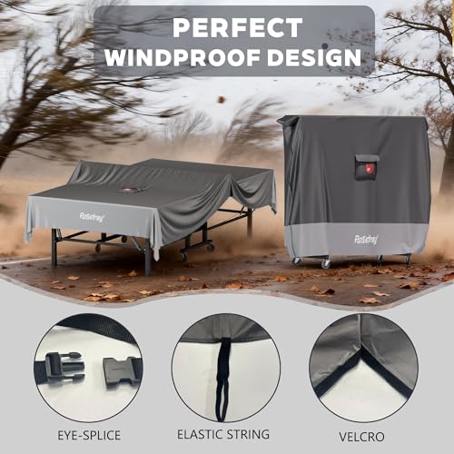 Ping Pong Table Cover,420D Waterproof Heavy Duty Table Tennis Table Covers Fits 9 x 5 FT Both Folding & Flat Tables for Indoor Outdoor Use with Paddles Storage Bag