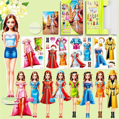 Magnetic Dress Up Paper Doll,Magnet Princess Dress Up Dolls for Girls Ages 4-7 Kids,Travel Activities Road Trip Car Ride Interactive Learning Created Imagine Set Birthday Gift (K Set) - color: K Set