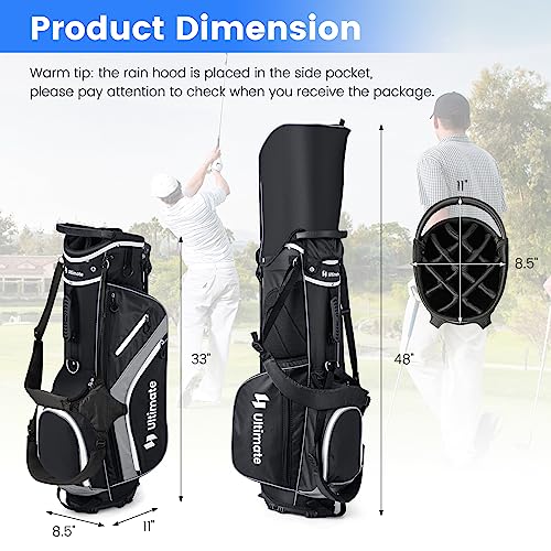 KOTEK Golf Stand Bag, 14 Way Top Divider Golf Club Bag with Cooler, 6 Zippered Pockets, Rain Hood, Adjustable Dual Shoulder Straps & Umbrella Holder, Lightweight Golf Bag for Men Women - color: Grey