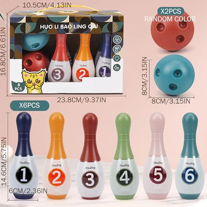 Bowling Pins, 6 Plastic Bowling Pins & 2 Balls, Kids Set - Indoor Interactive Toddler Game, Medium Size. - color: Medium