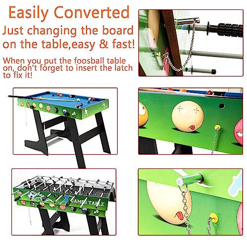 4in1 Portable Multi Game Table Combination Set Kids Childrens Family Home Play Room Archery air Hockey Pool Billiards Foosball Table Tennis Combo Green